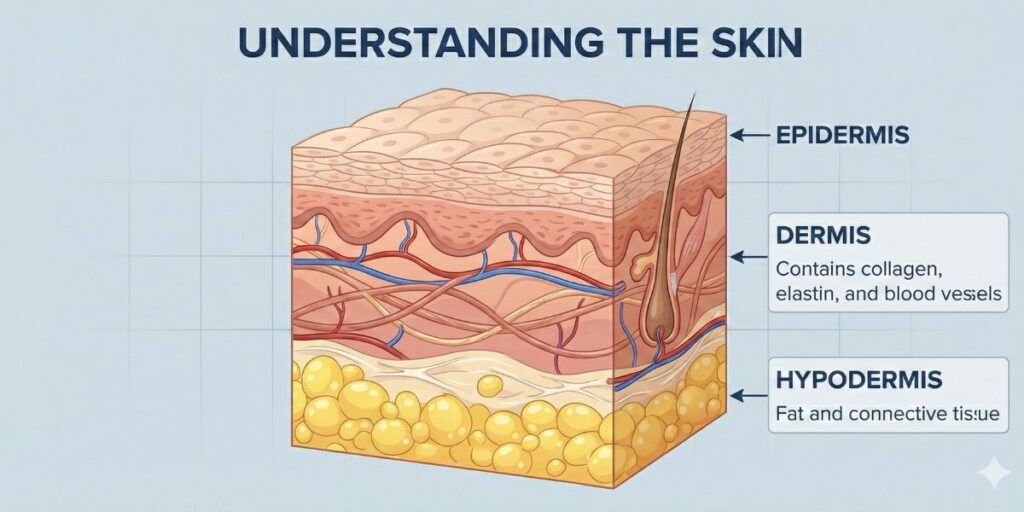 Human skin has three main layers